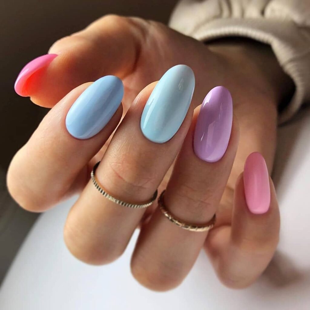 Multi-Color Pastel Ombre Summer Nails Design Ideas