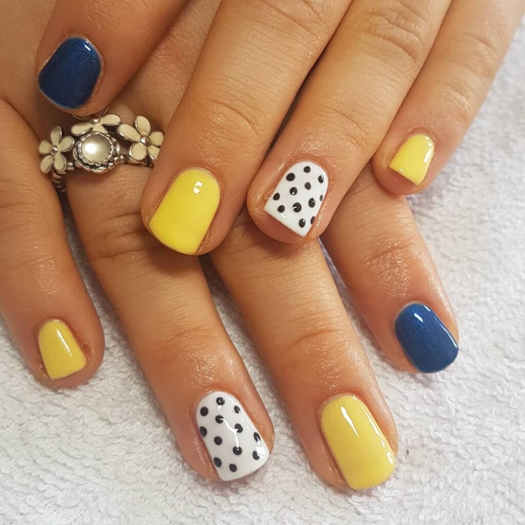 Short Polka Dot Design with Blue and Yellow Summer Shades