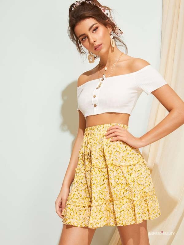 short floral skirt outfit