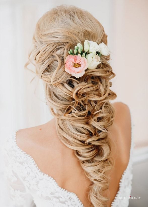 bridal hairstyles half up flowers