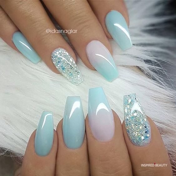 light blue glitter acrylic nails