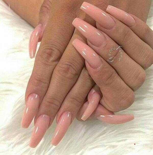 light pink color coffin nail art