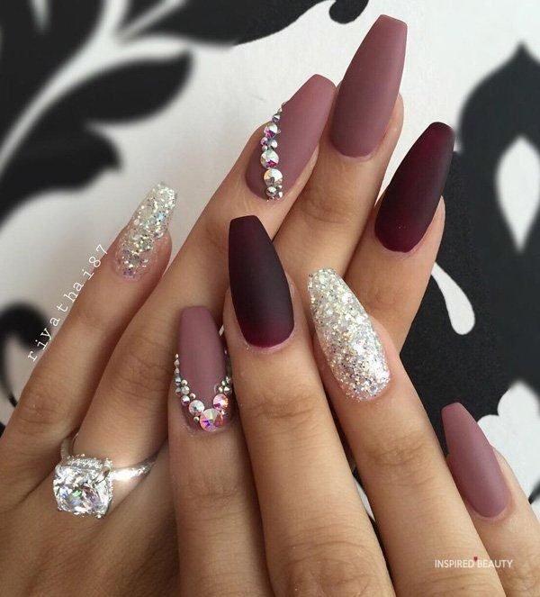 matte, glitter and gems
