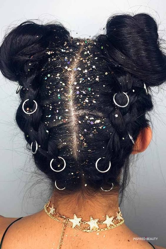 space buns with braids