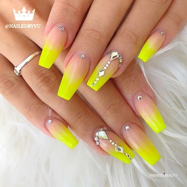 YELLOW COFFIN ACRYLIC NAILS