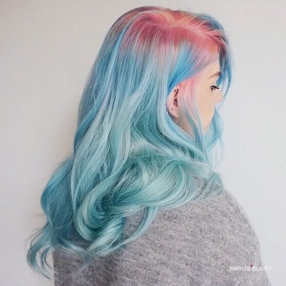 Pink ombre hair with blue idea 