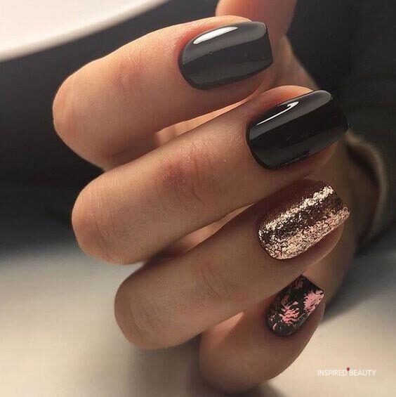 black and rose gold nails