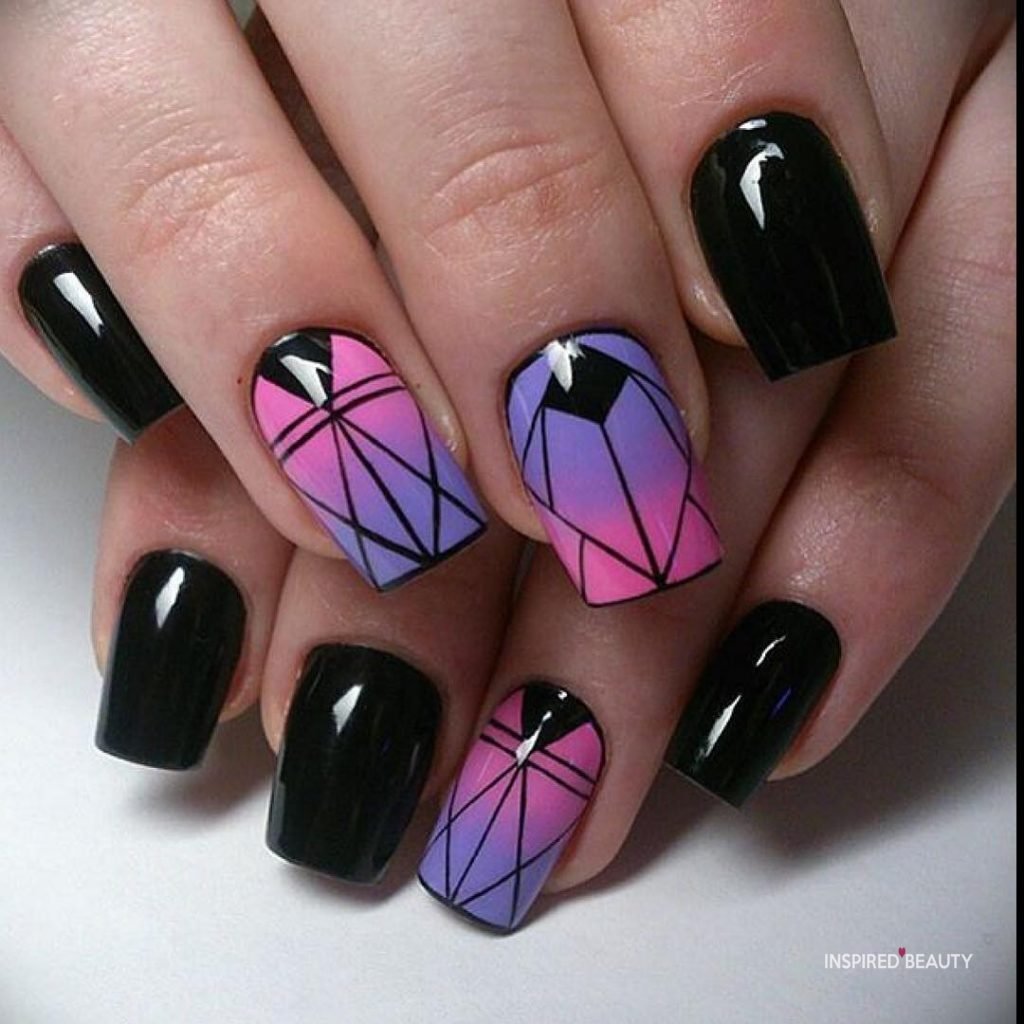 pink and black acrylic nails