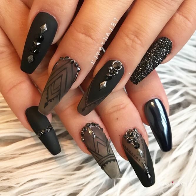 13 Black Acrylic Nails and polish - Inspired Beauty