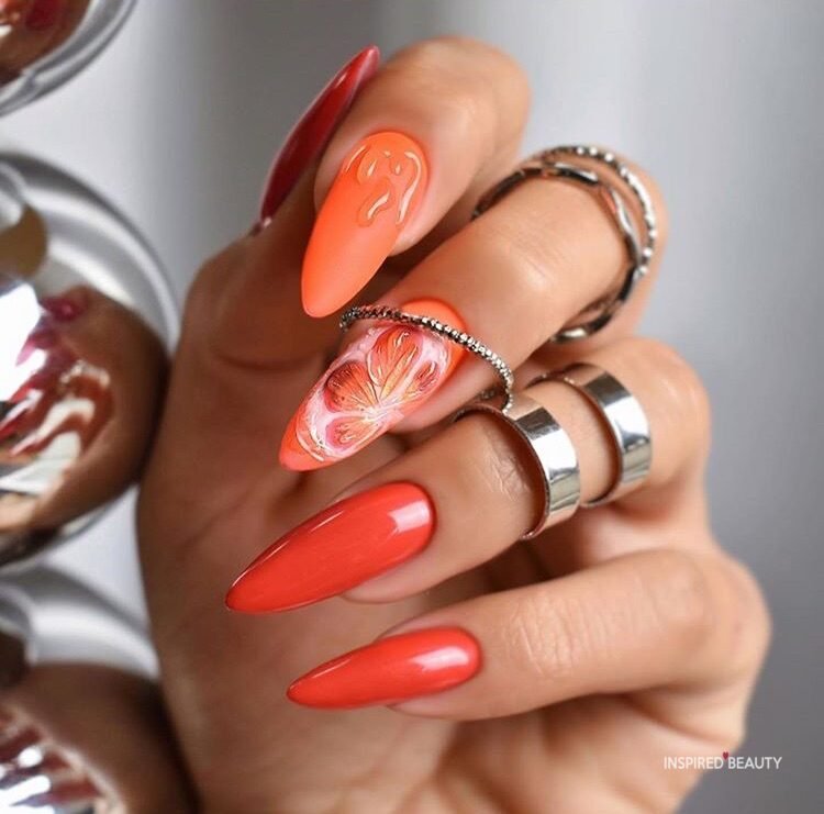 Orange almond nail