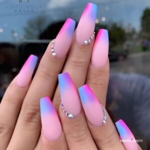 pink ombre multi colored nails