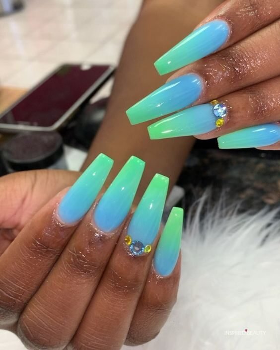 blue green ombre nails Two color nail design
