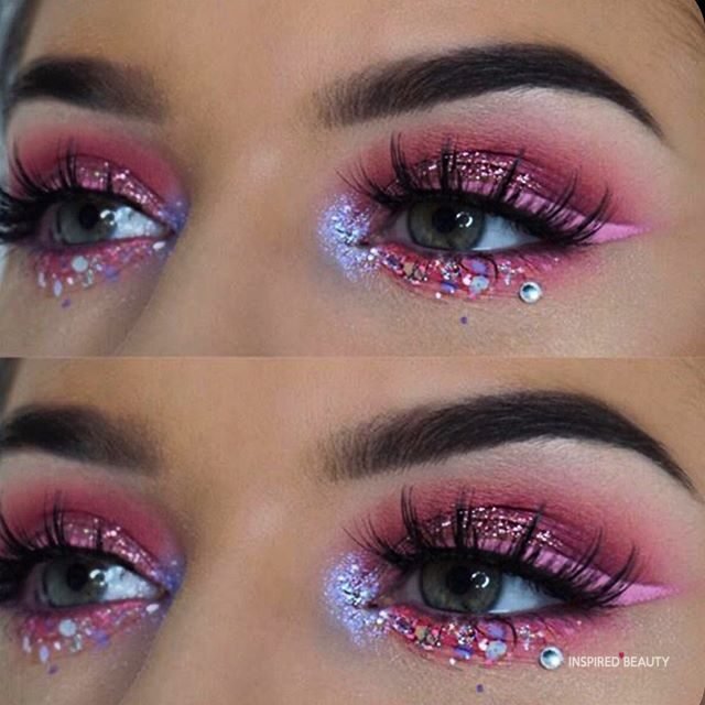 Makeup look , rhinestone eye makeup 