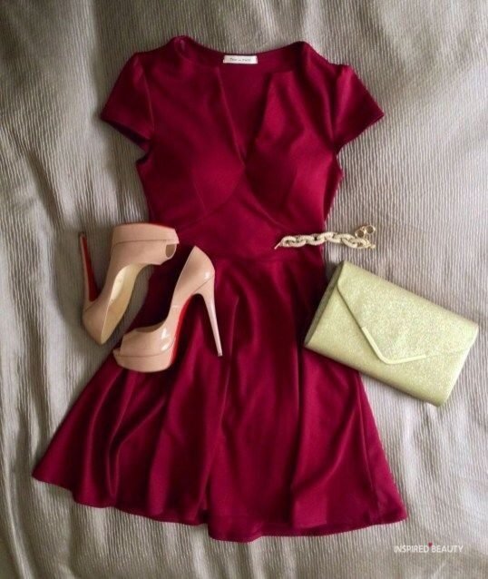 High Heels Red Dress and Clutch Purse