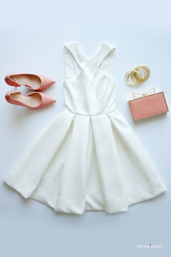 Valentines Day White Mini Dress Peach heels with matching Handbag