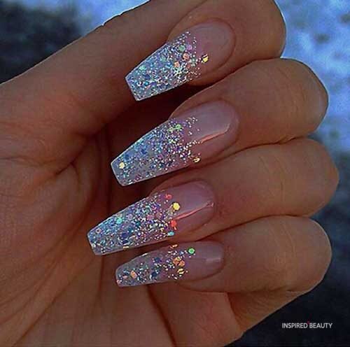 Silver Glitter: Wedding Coffin Nails Long and Cute