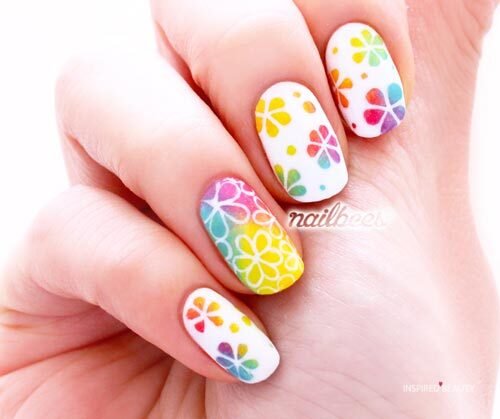 Bright Multi-color Flower Nails