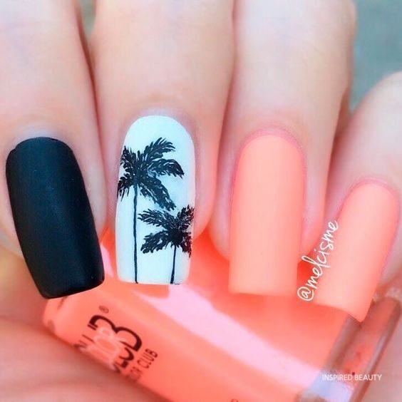 Tropical orange and black matter nail