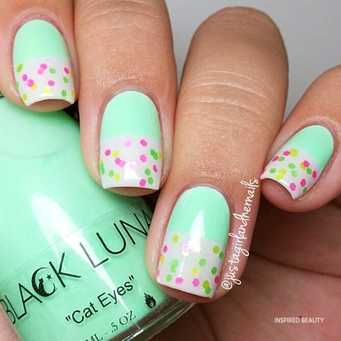 Bright Speckled Lime Green Easter Nails