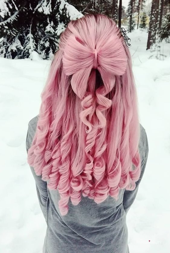 pink hair color and unique hairstyle 