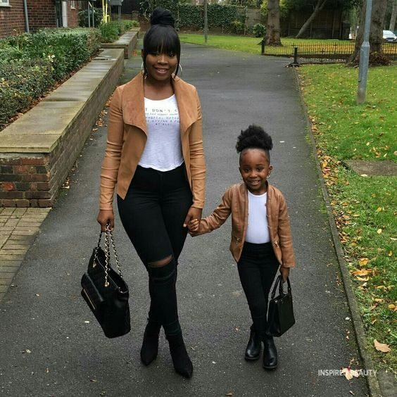 Black mother and daughter matching outfits
