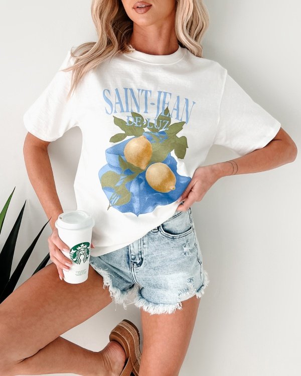 Denim shorts with graphic tee