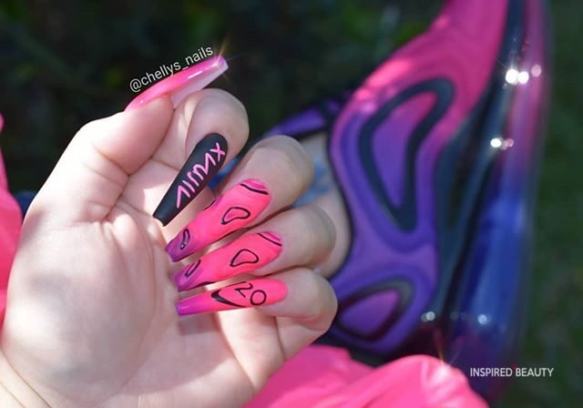 Pink and Black  Multi Color Nails 
