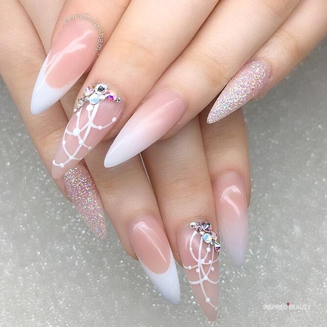 pink and white almond nails