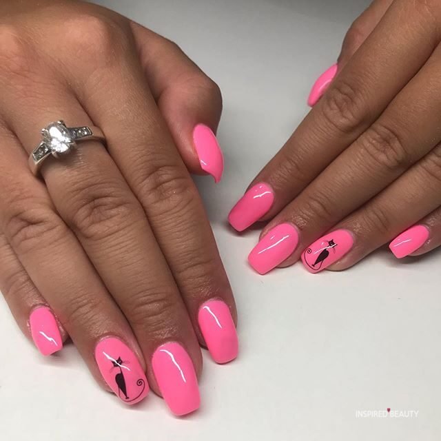 hot pink square nails