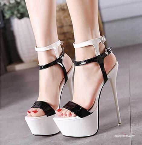 white and black stilettos