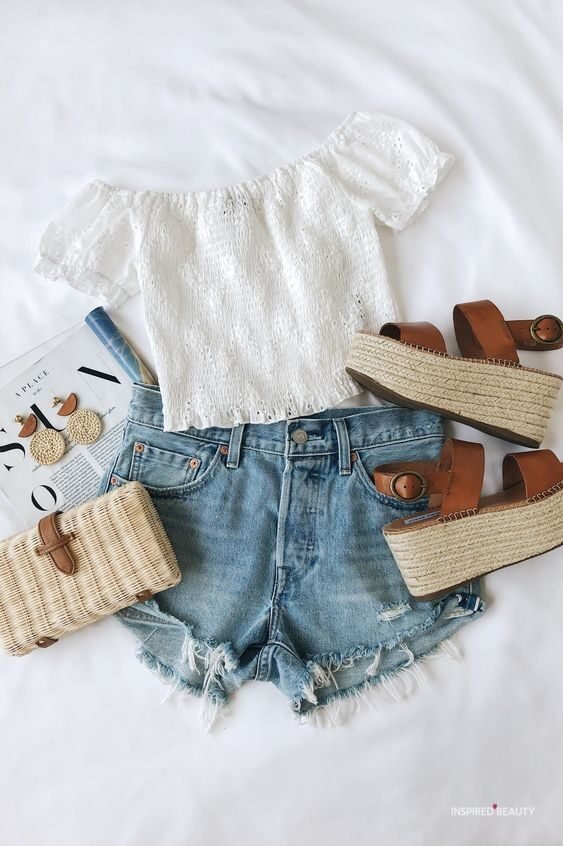 Crop Top Blouse and Jeans Shorts for Girls