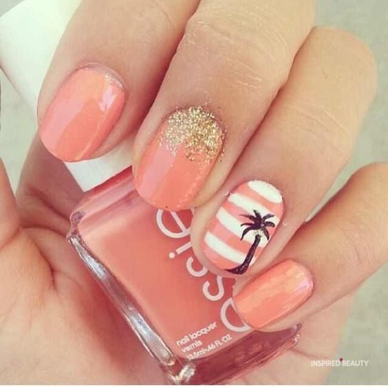 Short Pink and white Beach Nail Designs