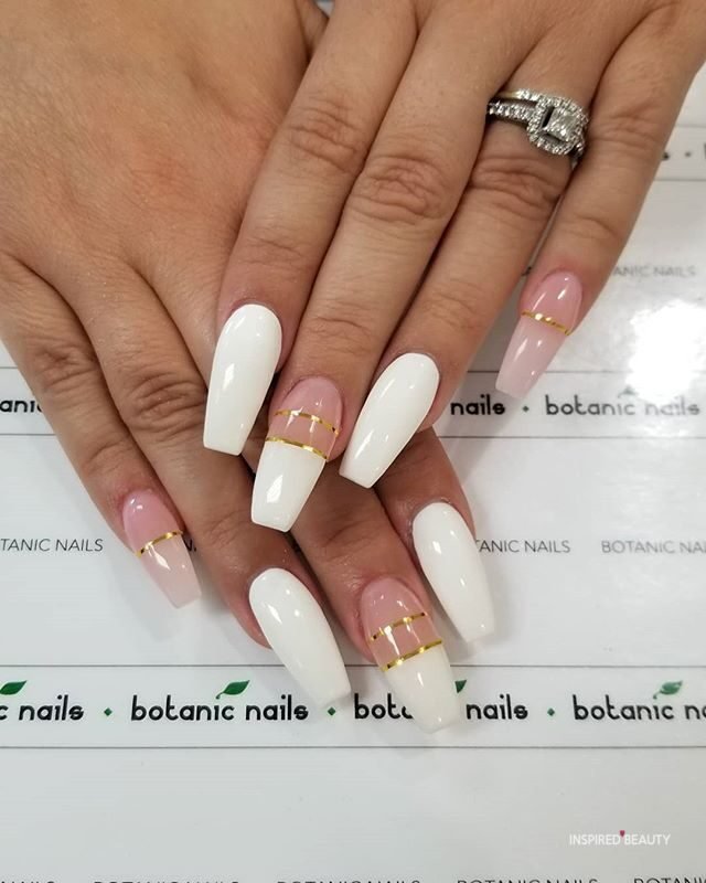 Milky White & Gold Nails