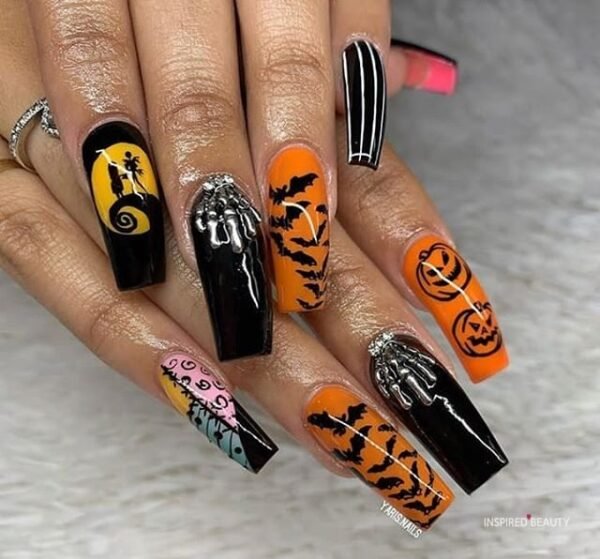 35 Cute and Creepy Halloween Acrylic Nails 2022 - Inspired Beauty