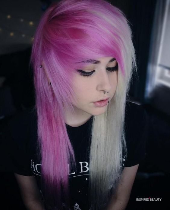 Pink and white Cute Emo hairstyle for Girls