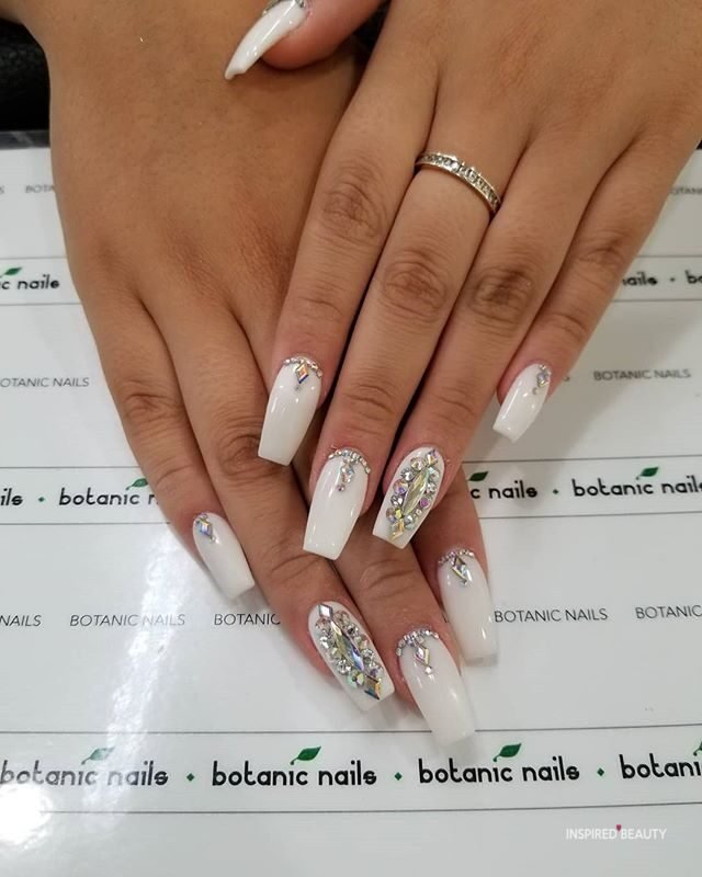 white nails with design