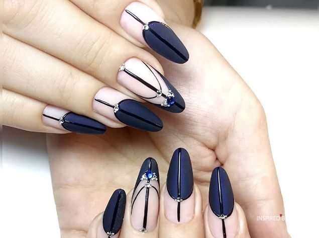navy blue nails for prom