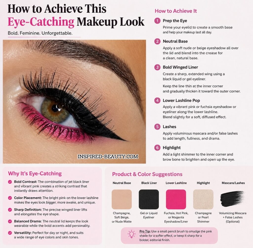 How to Achieve This Eye-Catching Pink and Black Makeup Look