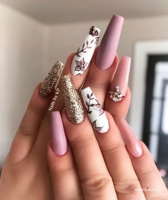 pink flower nail art 