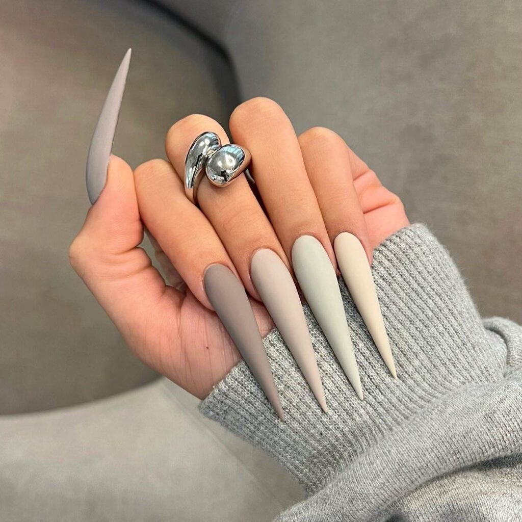different colors long stiletto nails