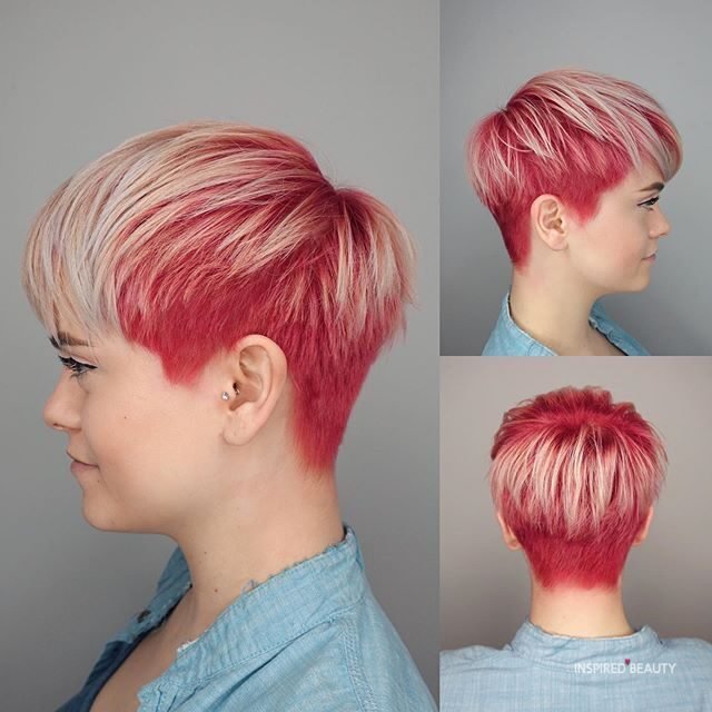 shaved haircuts for women Bright raspberry to blonde
