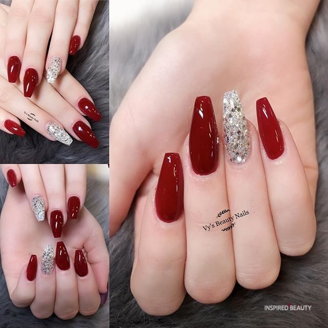 Red sparkle nails designs