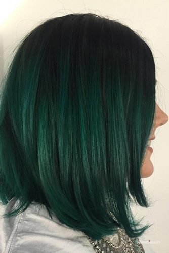 ombre black hair with green ends