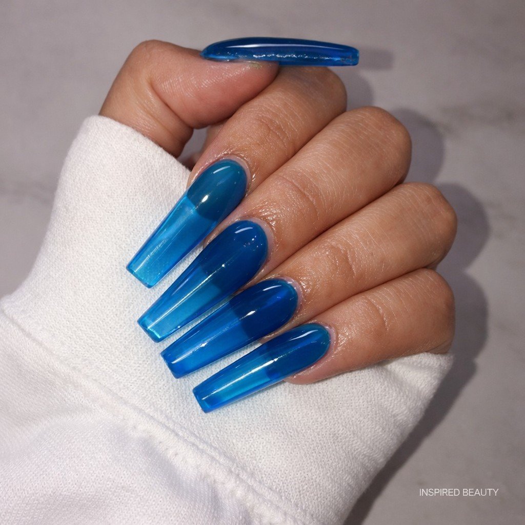 Long Blue "Glass" Acrylic Nails