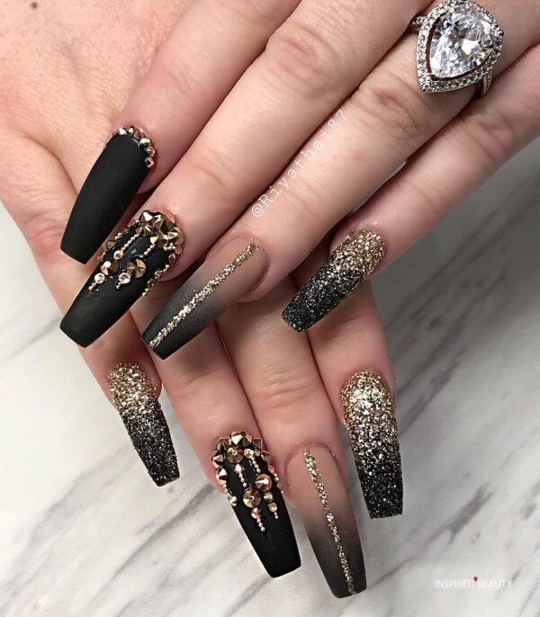 Ombre Coffin nails with diamonds