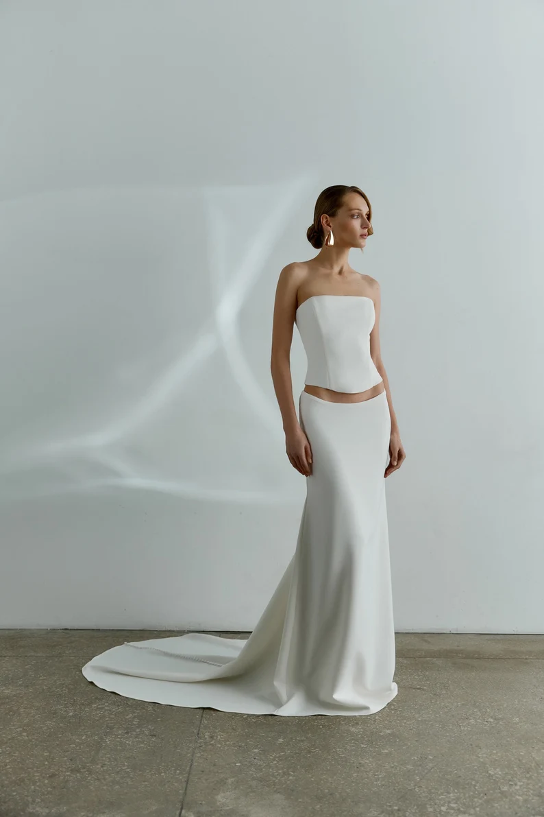 Minimalist two-piece wedding dress Modern crepe bridal