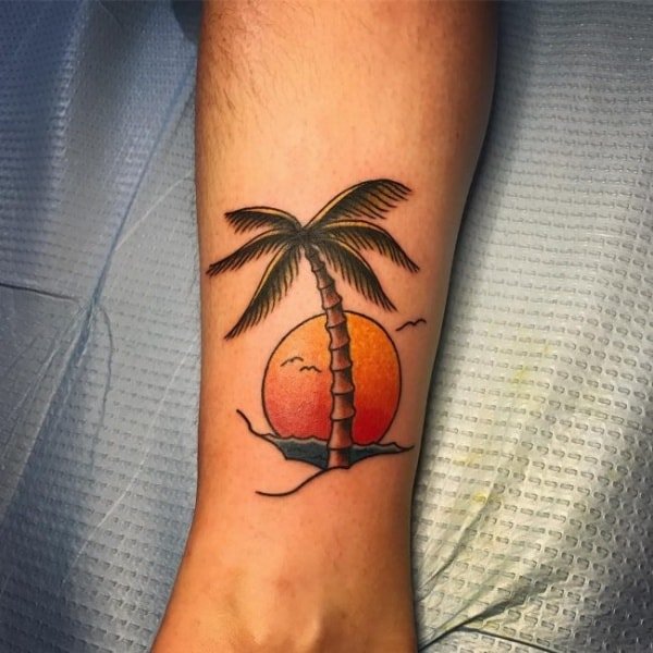 Palm Tree With Sunset Tattoo
