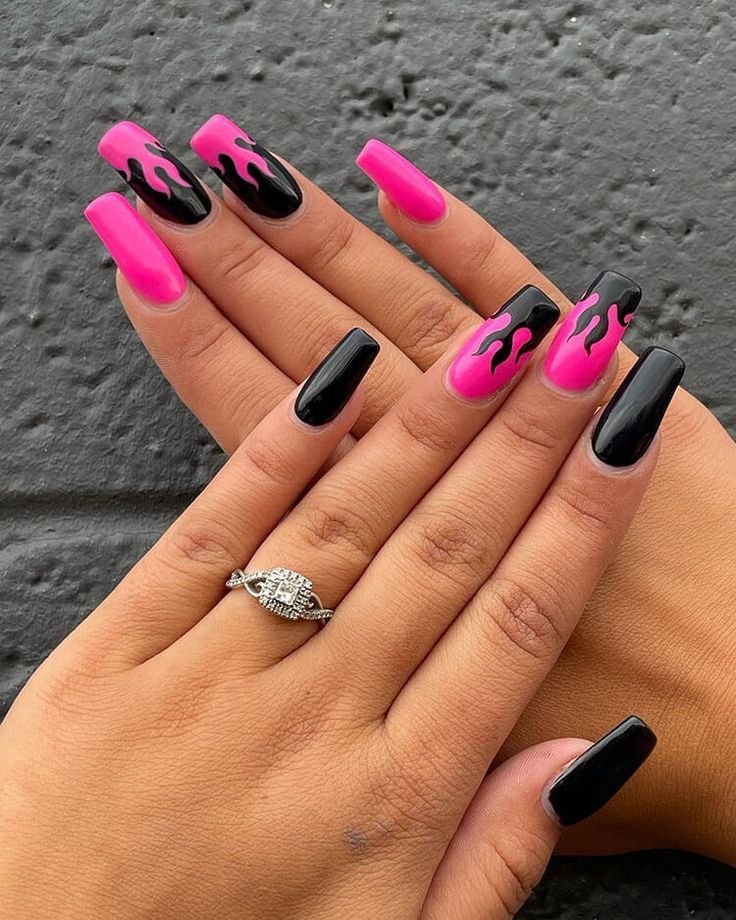 Pink and Black Nail art