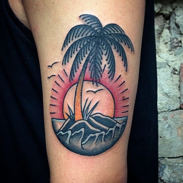 sunset palm trees tattoo