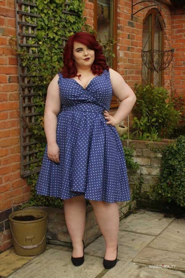 Plus size blue polka dress vintage look